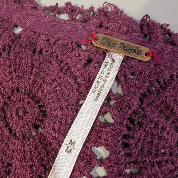 Free People Burgundy Knit and Crochet Dress, Size M, Bell Sleeves - Picture 2 of 8